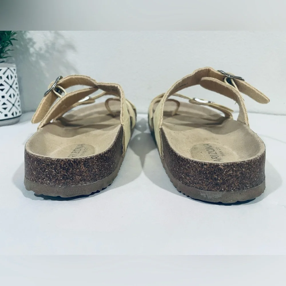 ☀️2/$20 Arizona “Fairhaven” Butter Yellow Vegan Leather Cork Sole Sandals |  EUC